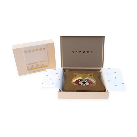 コーヒーの出がらしで染めたティッシュポーチ Raccoon ギフトセット(再利用できるボックス付き)