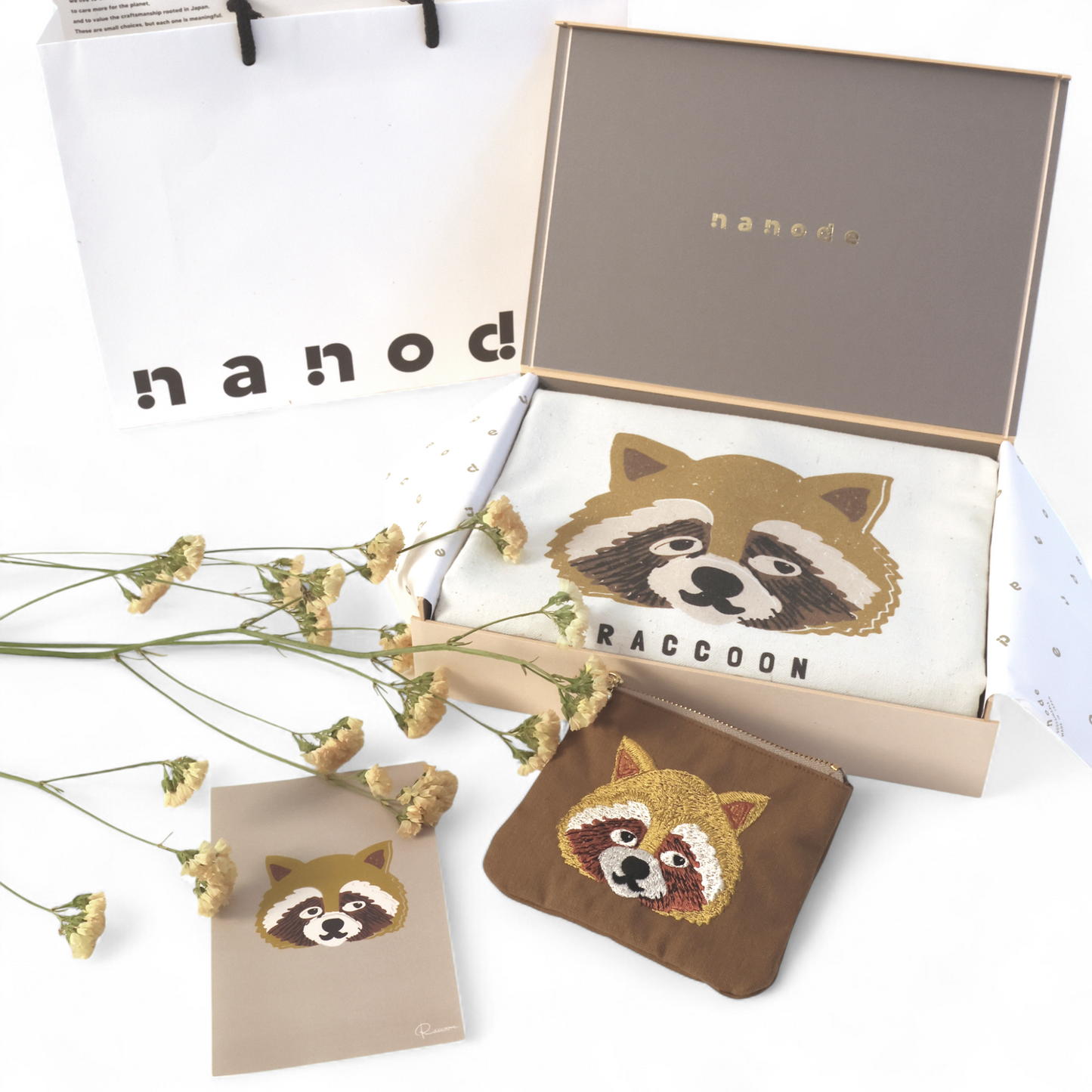Raccoon gift box set (tissue pouch &amp; 2-way tote bag)