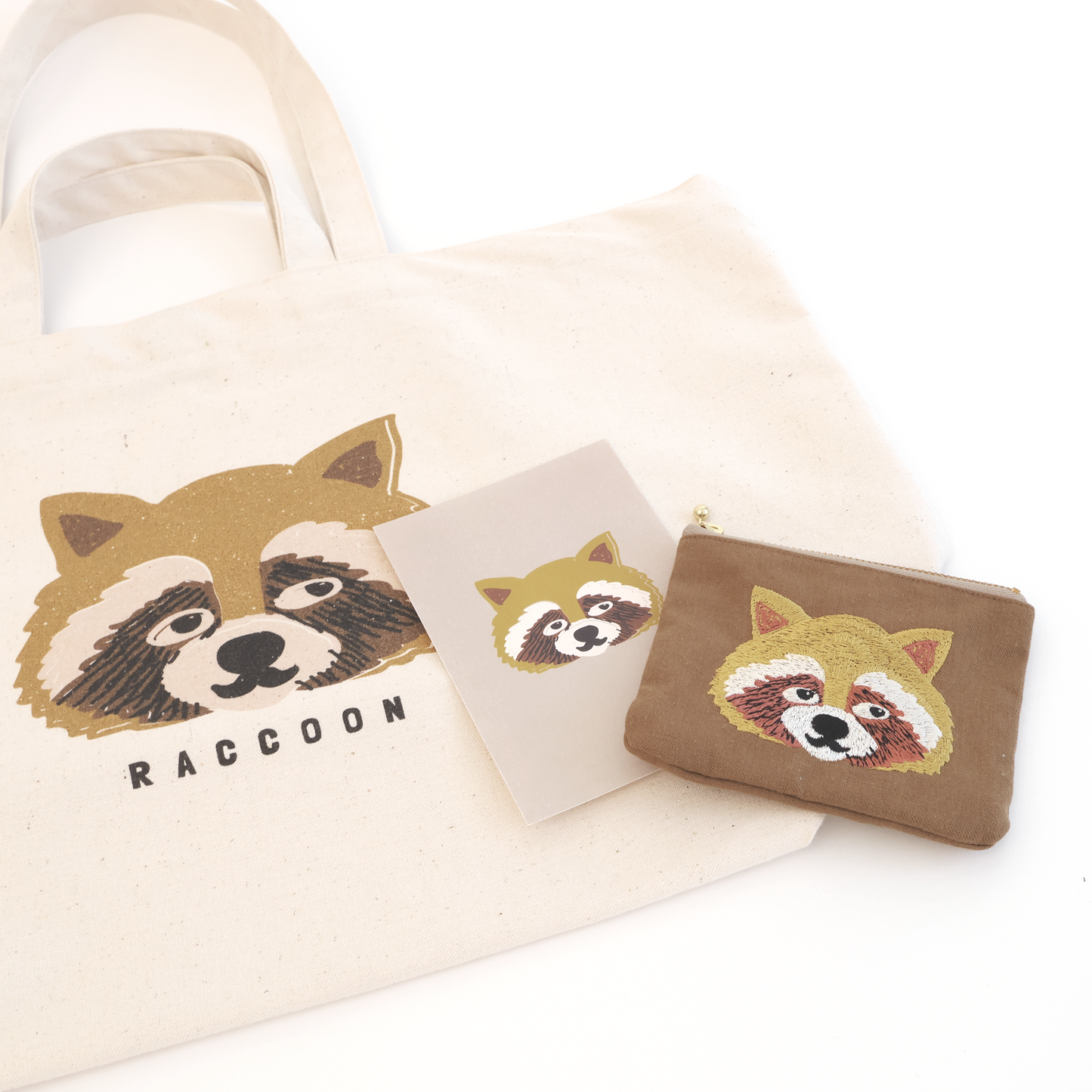 Raccoon gift box set (tissue pouch &amp; 2-way tote bag)